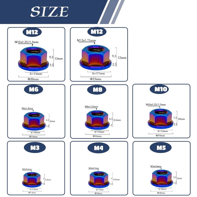 Titanium RISON Titanium Nut Titanium Flange Nut M12x1.5mm Titanium Sprocket Nut Burnt Blue 6AL4V Titanium Flange Nut for Motorcycle 5PCS - Image 2